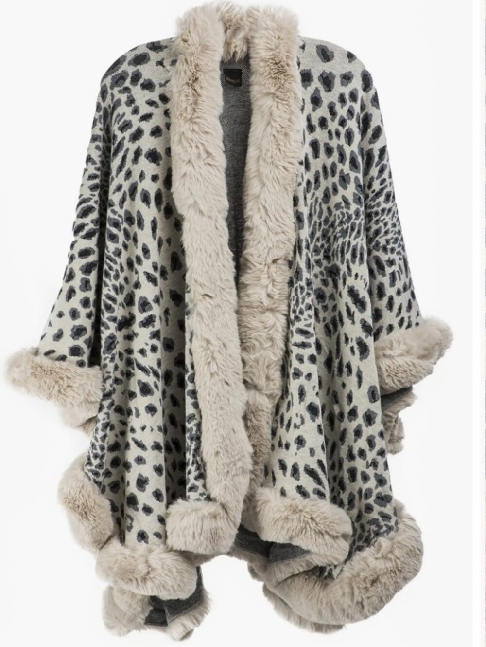 SAACHI Beige Leopard-Print Faux-Fur Trim Cape (One Size)